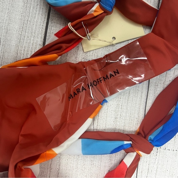 NEW Mara Hoffman Sita Side Tie Bikini Bottoms In White Multi Check UPF50+ Sz XL - Picture 6 of 7